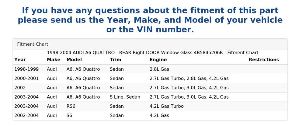 1998-2004 AUDI A6 QUATTRO - задняя правая дверь стекло окна 4B5845206B - Изображение 4 из 4