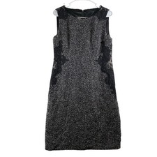 Elie Tahari Tweed Sheath Dress Women's 8 Floral Lace Animal Print Nubby Career