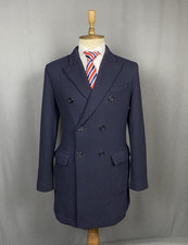 MINT Boggi Milano Men's Blue Wool Double Breasted Coat Size 52