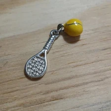 Silver Tennis Racket Charm with Yellow Enamel Tennis Ball