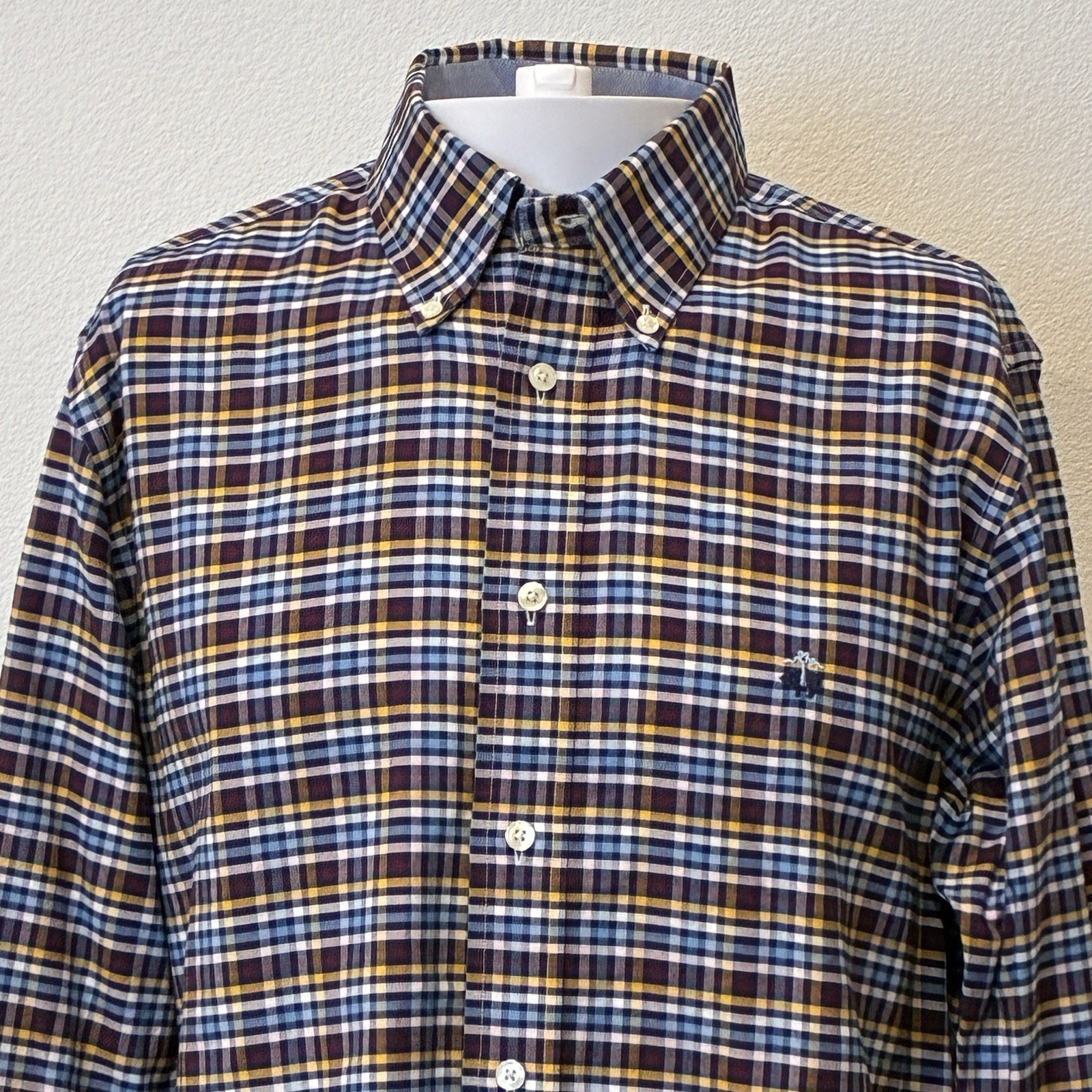 Brooks Brothers Dress Shirt Mens M Plaid Regent Logo Supima Oxford Non-Iron