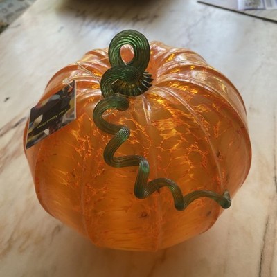 Luke Adams Large Art Blown Glass Pumpkin, New W Tags