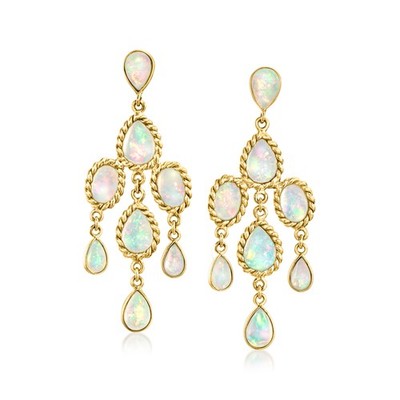 Ross-Simons Ethiopian Opal Chandelier Earrings in 14kt Yellow Gold