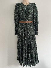 Zara Angel Green & Black Floral Tiered Smock Midi Maxi Dress Size S Bloggers Fav