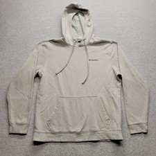 Columbia Hoodie Womens Medium Beige Fleece Pullover Logo Graphic Outdoor