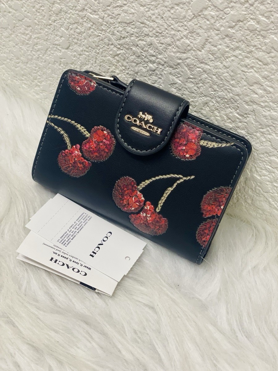 NWT Coach Medium Corner Zip Wallet With Cherry Print CDF10 In