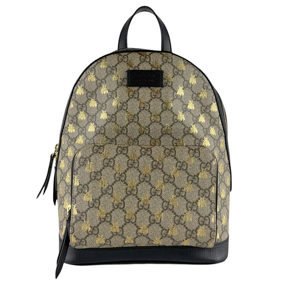 Zaino originale Gucci GG Spureme Bee marrone/nero/oro PVC/pelle - z9384