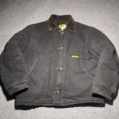 #ad Vintage Work N Sport Chore Jacket Mens XL Black Canvas Quilt Lined USA Made 90s $79.99