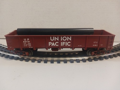 Góndola MTH O Gauge U P 55 toneladas totalmente de acero con fondo descendente #66731 con tubos (usada) | Zustand: Used