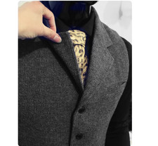 Men Formal Dress Herringbone Waistcoat 80 Wool Notch Lapel Slim Fit Suit Vest
