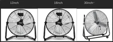 Cradle Floor Fan, 12/18/30", 3 Speeds, All Metal, 115 Degree Tilt High Velocity