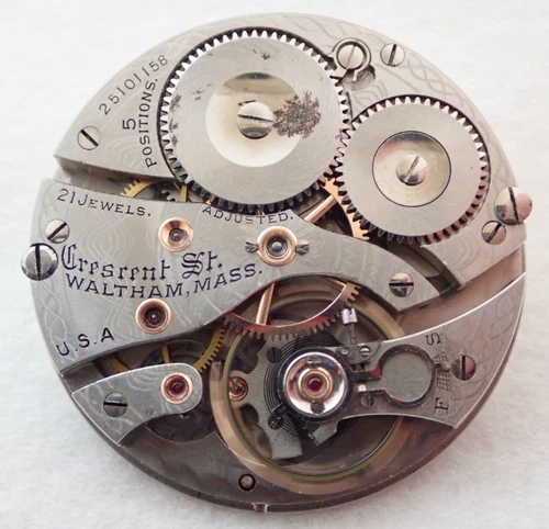 ANTIQUE 16s WALTHAM CRESCENT STREET 21 JEWEL 21J OPEN FACE POCKET WATCH MOVEMENT