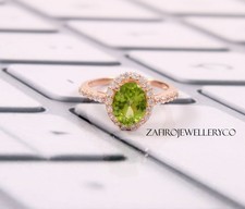 Peridot Ring, 925 Sterling Silver, Halo Ring, August Birthstone