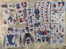 9 Sheets 4th of July Temporary Tattoos Day Red White Blue USA Patriotic Parties