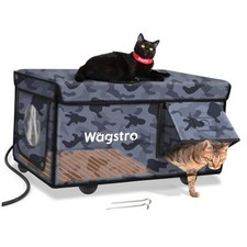 Heated Cat House for Outside, Waterproof Awning  25.2"x16.5"x12.2" Black Camo