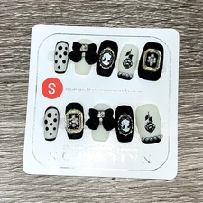 10pcs Black 3D Angel Bowknot Rose Dot Handmade Press On Nails, Short Square Shap