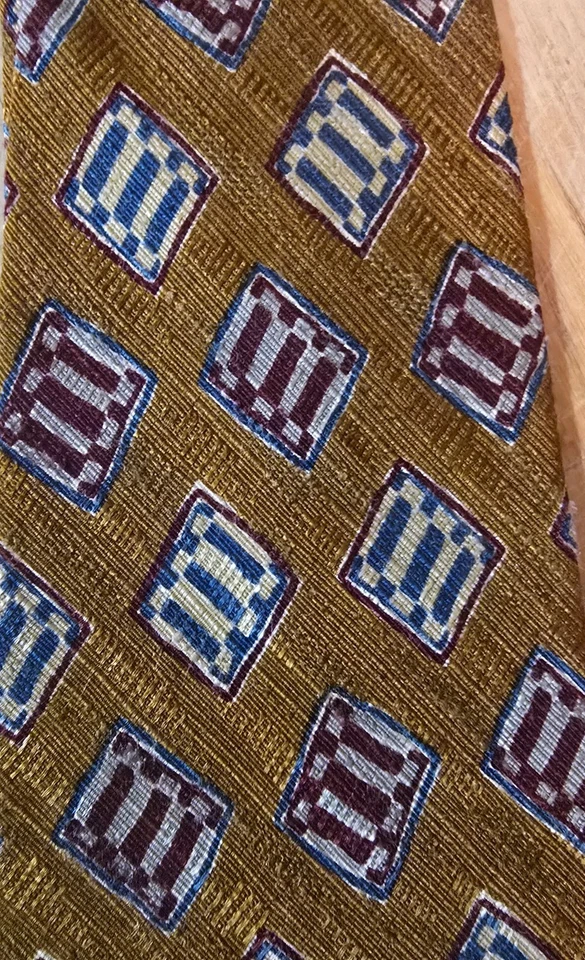 Corbata de seda italiana Joseph Abboud roja/naranja + dorada + marrón para hombre de la década de 1990 Foto 4 de 4