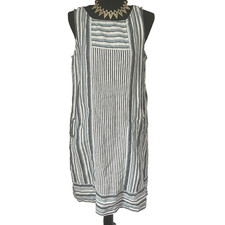 J.JILL Love Linen Womens Sz M Striped w/Pockets Sleeveless Dress 100% Linen Boho