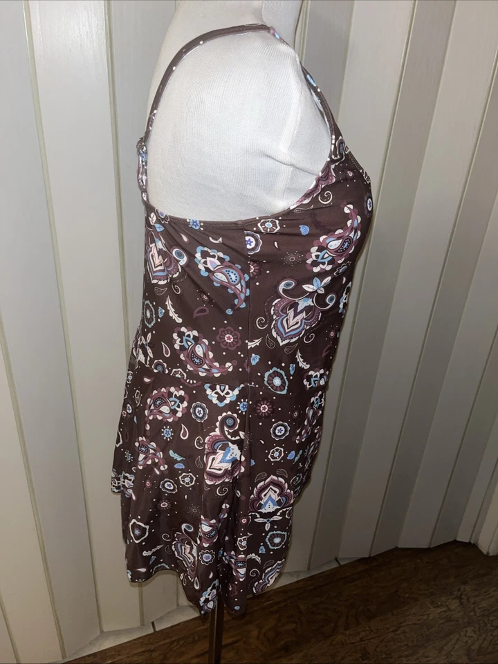 Viralvera Swimsuit, Brown Paisley Summer Tummy Control One Piece Swimsuit- XL - Image 4 of 4