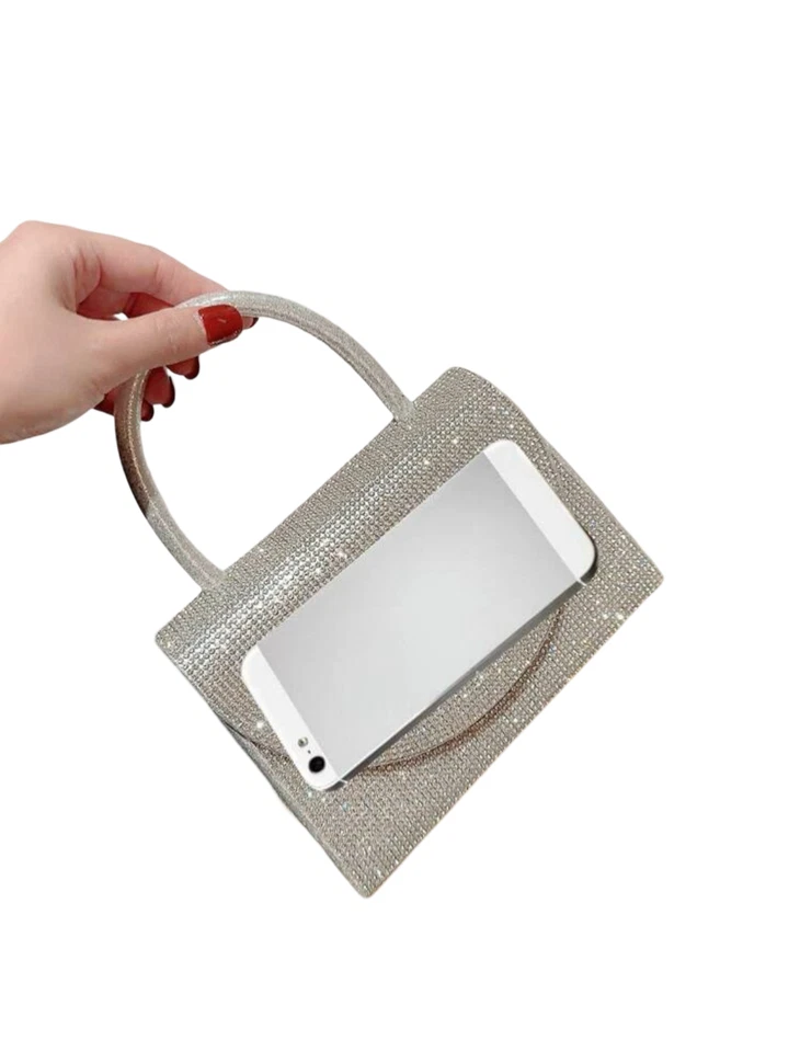 Bolso de hombro de noche con estrás para mujer con cadena - plateado Foto 2 de 4