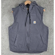 Carhartt Mens Vest Hooded Sleeveless Workwear Gray Size Medium Fleece Lined