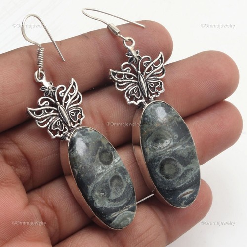 Seraphinite Drop/Dangle Earrings Handcrafted Silver Plated Unique Gift 2.6"