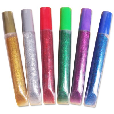 12x EASY SQUEEZE GLITTER TUBES Sparkle Glue Draw Craft Gold Silver