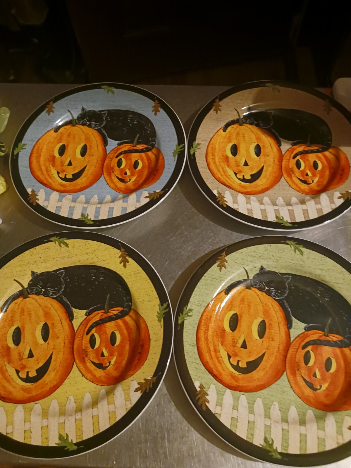 Set of 4 2000 Warren Kimble Pumpkin Dreams Sakura Oneida 8" Plates Halloween