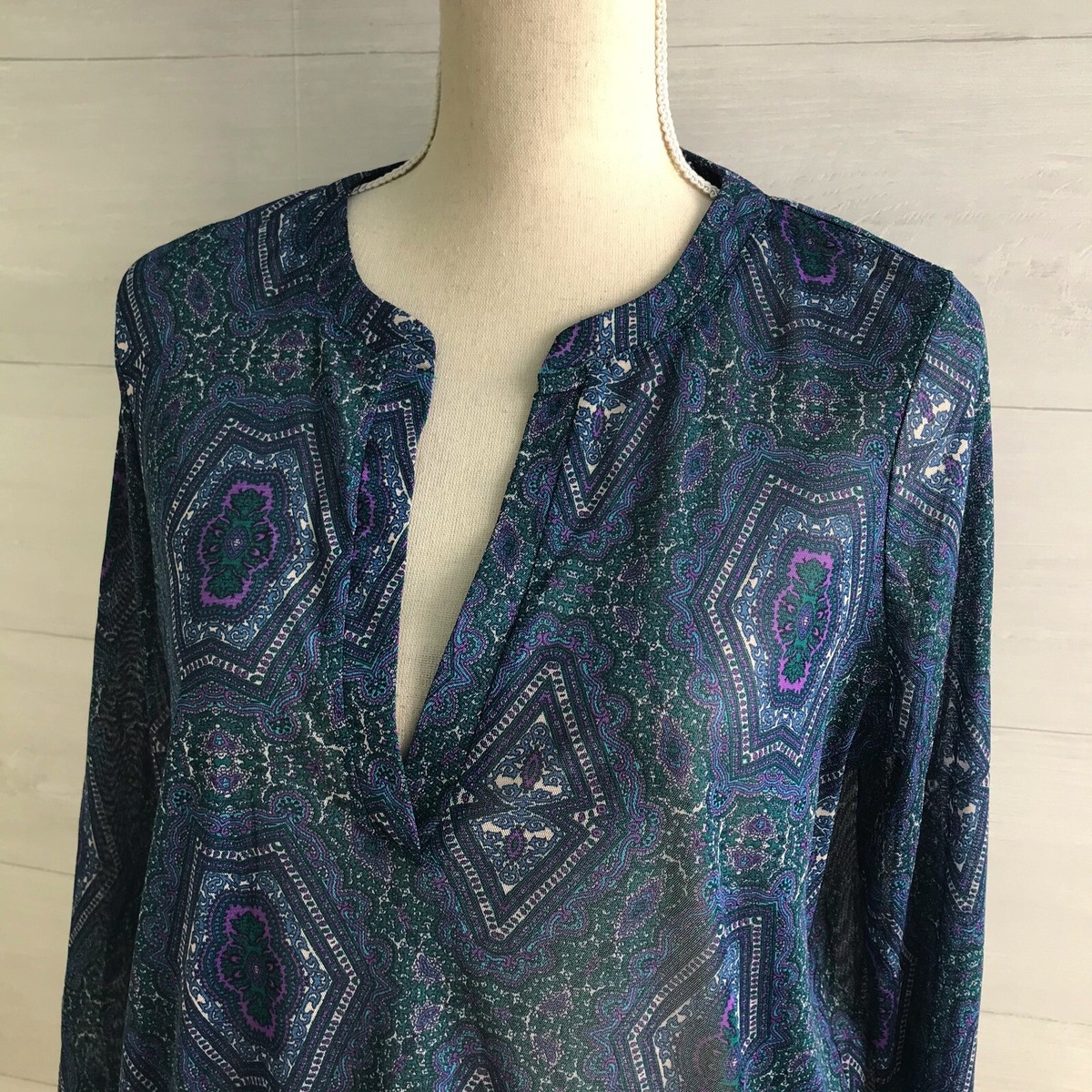 The Limited - Blue & purple paisley semi-sheer V-neck top, L The Limited - Blue & purple paisley semi-sheer V-neck top, L