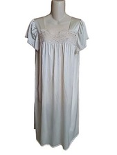 Vtg Vanity Fair Nylon Lace Insert Nightgown Flutter Sleeve Size Large Lace READ