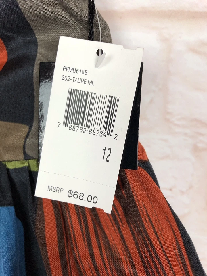 NUEVO CON ETIQUETAS Falda Kensie Mezcla Seda Talla 14 Multicolor Hasta la Rodilla Acampanada $68 Forrada 36"W Foto 3 de 4