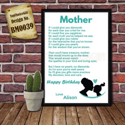 PERSONALISED Gift Mum Poem, Mothers Day Gift Card, Poster, Present from Daughter