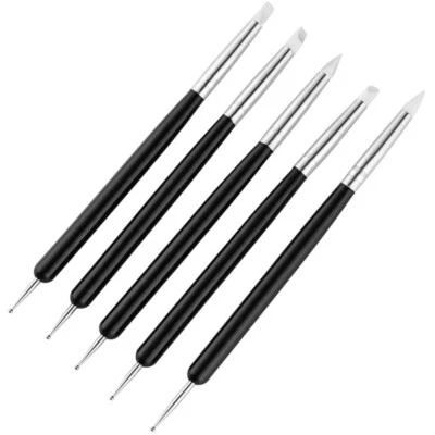 5 Silikon Pinsel Dotting Tool Set Nailart Plastilin Modellage Pigment Schwarz