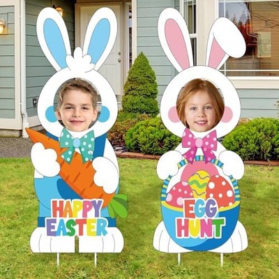 2 Pcs Easter Bunny Face Yard Sign Decoration 35.4inch Large Happy Bunny Yard Sta