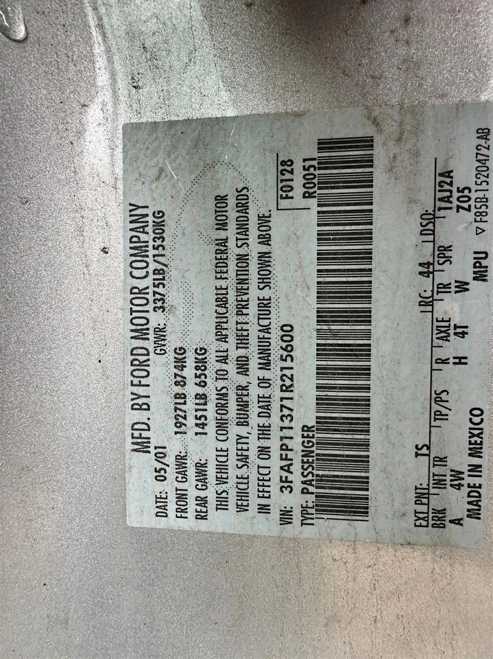 Used Fuel Injection Air Flow Meter fits: 2001 Ford Escort Cpe ZX2 from 2/2/99 Gr - Image 4 of 4