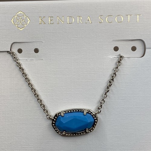 Kendra Scott ELISA Turquoise Magnesite Short Necklace Silver Tone w/ Box Bag NWT