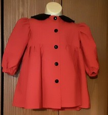 Peter Pan Style Little Girl Dress Home Made Red W/ Black Collar& Buttons SALE!