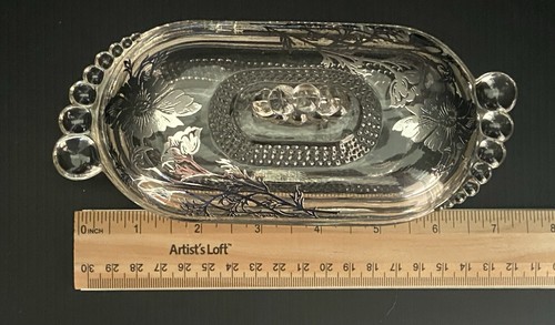 Vintage Covered Butter Dish By Duncan & Miller With Silver Floral Overlay - Picture 10 of 12