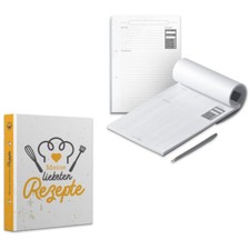 itenga Rezeptordner Ringbuch Kochmütze gelb grau A4 mit Rezeptblock 50 Seiten