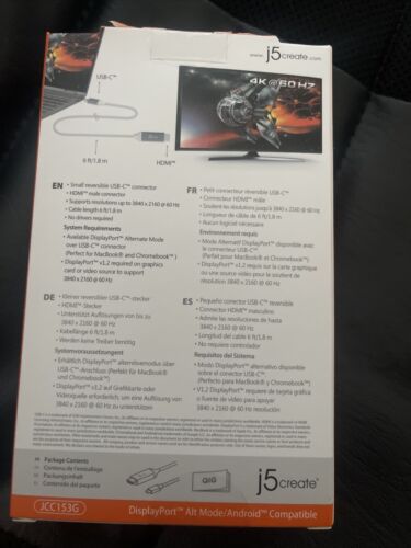 j5 Create USB-C to 4K HDMI Cable USB C to HDMI 4k Gray NEW - Picture 4 of 5