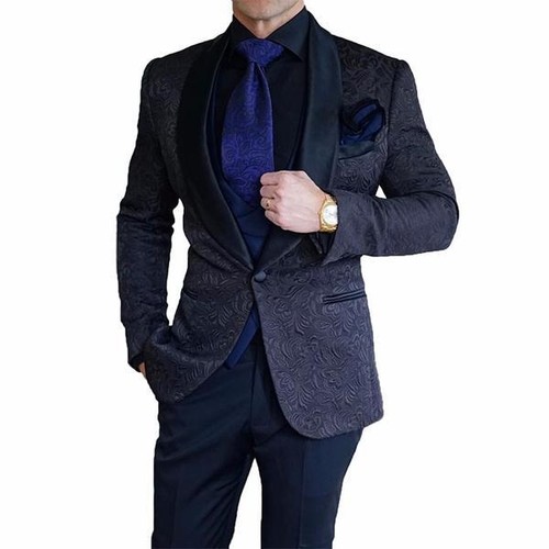Men's Black Jacket Jacquard Paisley 
