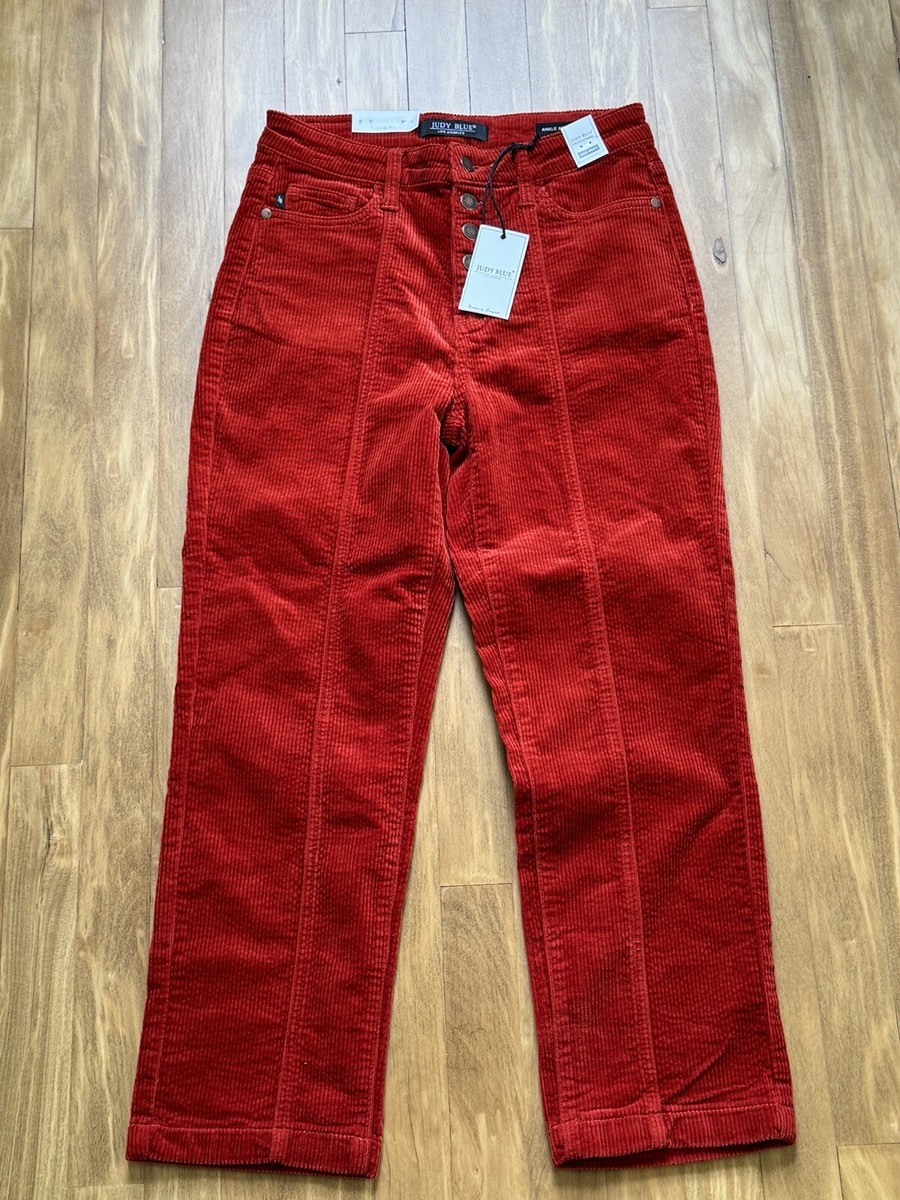Judy Blue Corduroy Pants 7/28 Rust Ankle Straight High Waist
