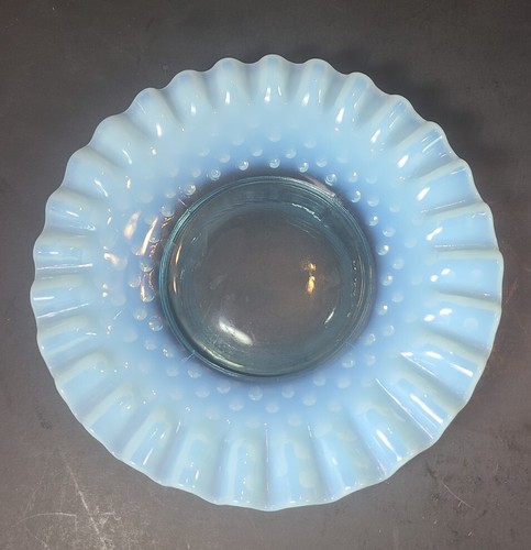 Vintage Fenton Iridescent Blue Hobnail Ruffle Mayonnaise Bowl and Plate - Picture 7 of 15
