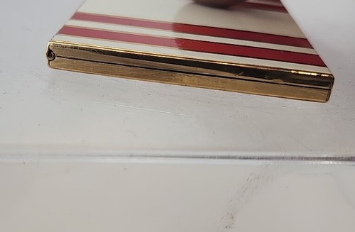 Elgin American Compact Red & White Stripped Mirror L3" W 2 1/4 Vintage - Picture 12 of 12