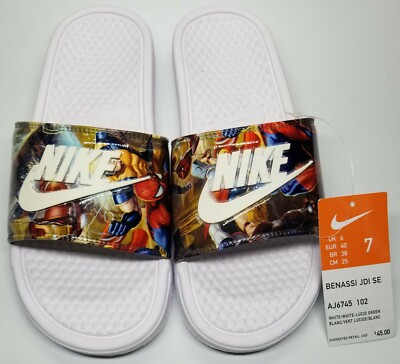 Nike Benassi JDI SE Slides Sz Men Customized With Comic Book Hero NIB 