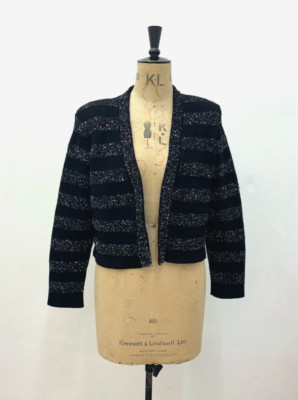 BA&SH DAMEN SCHWARZ PAILLETTEN GESTRICKTE GESCHNITTENE CARDIGAN JACKE, KLEIN.