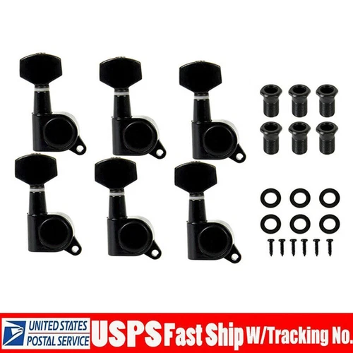 Black Enclosed Guitar String Tuning Peg Tuner Machine Head 6R Right Inline