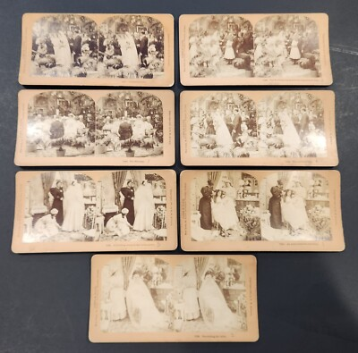 #ad 1897 Bride Groom Marriage Wedding Party Stereoview 7 Lot BW Kilburn Photographer $25.52