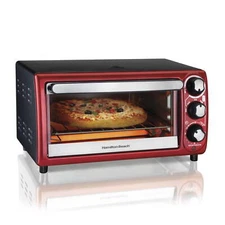 TOASTER OVENS 4 Slice with 5 Versatile Cooking Modes Black/Red