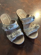 Dansko 2 Strap Buckle Dansko Clogs, Black/Silver, Leather Upper Size 37 